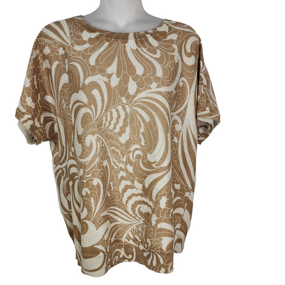 Talbots Sweater Womens Large Metallic Gold Crewneck Twirl Floral Pullover Dolman - Picture 1 of 8